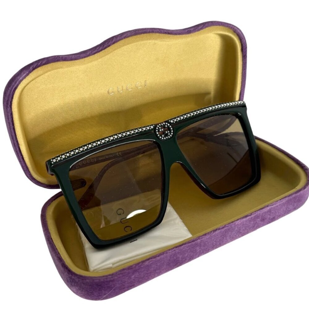 NWT GUCCI GG0733S - 005 Crystal Embellished Flat Top Sunglasses - Picture 1 of 15